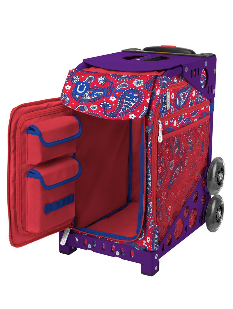 Paisley In Red Sport + Lunchbox - Purple_frame_flashing_wheels