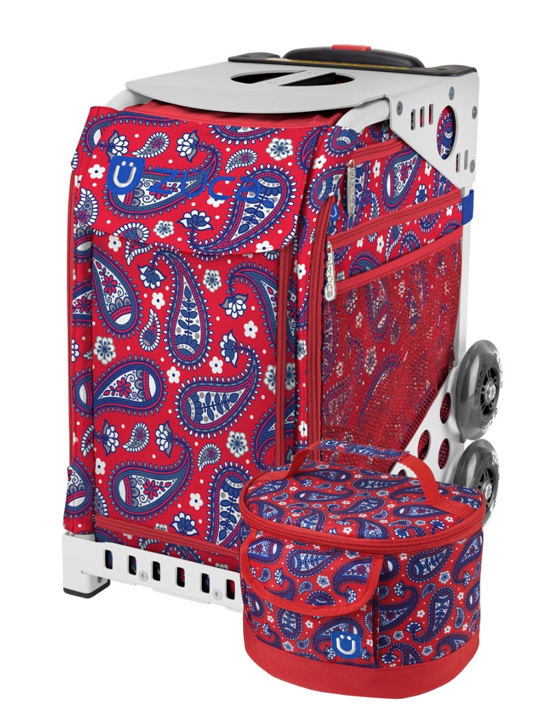 Paisley In Red Sport + Lunchbox - White_frame_flashing_wheels