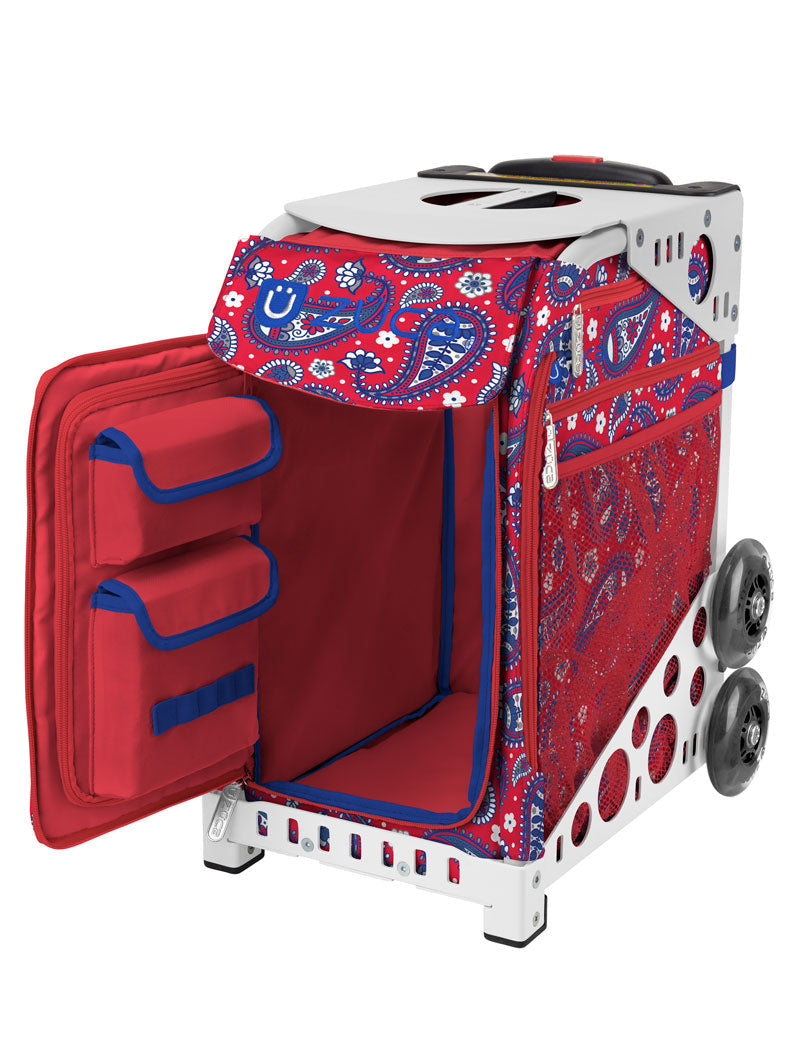 Paisley In Red Sport + Lunchbox - White_frame_flashing_wheels